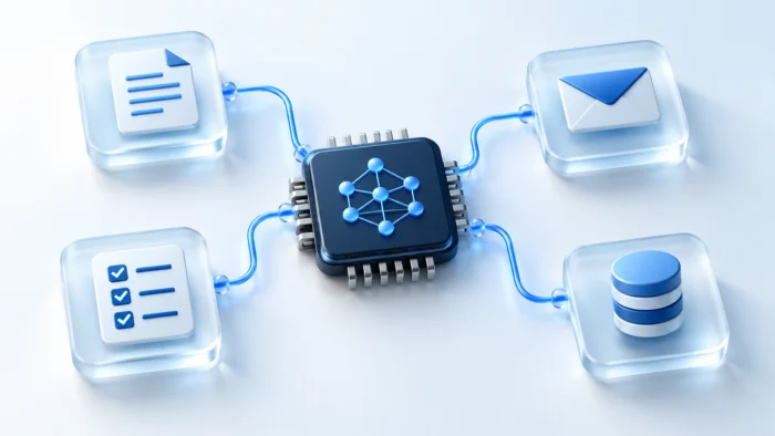 Illustration of an AI-connected business workflow.